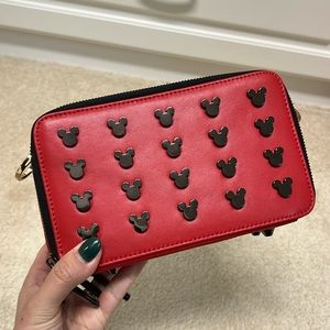 ShopDisney red leather Mickey bag with built in wallet and gunmetal detail